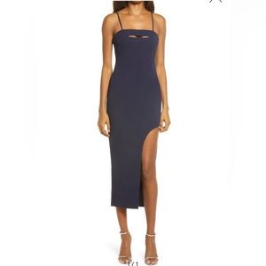 STUNNED AND SPEECHLESS NAVY BLUE CUTOUT BODYCON MIDI DRESS